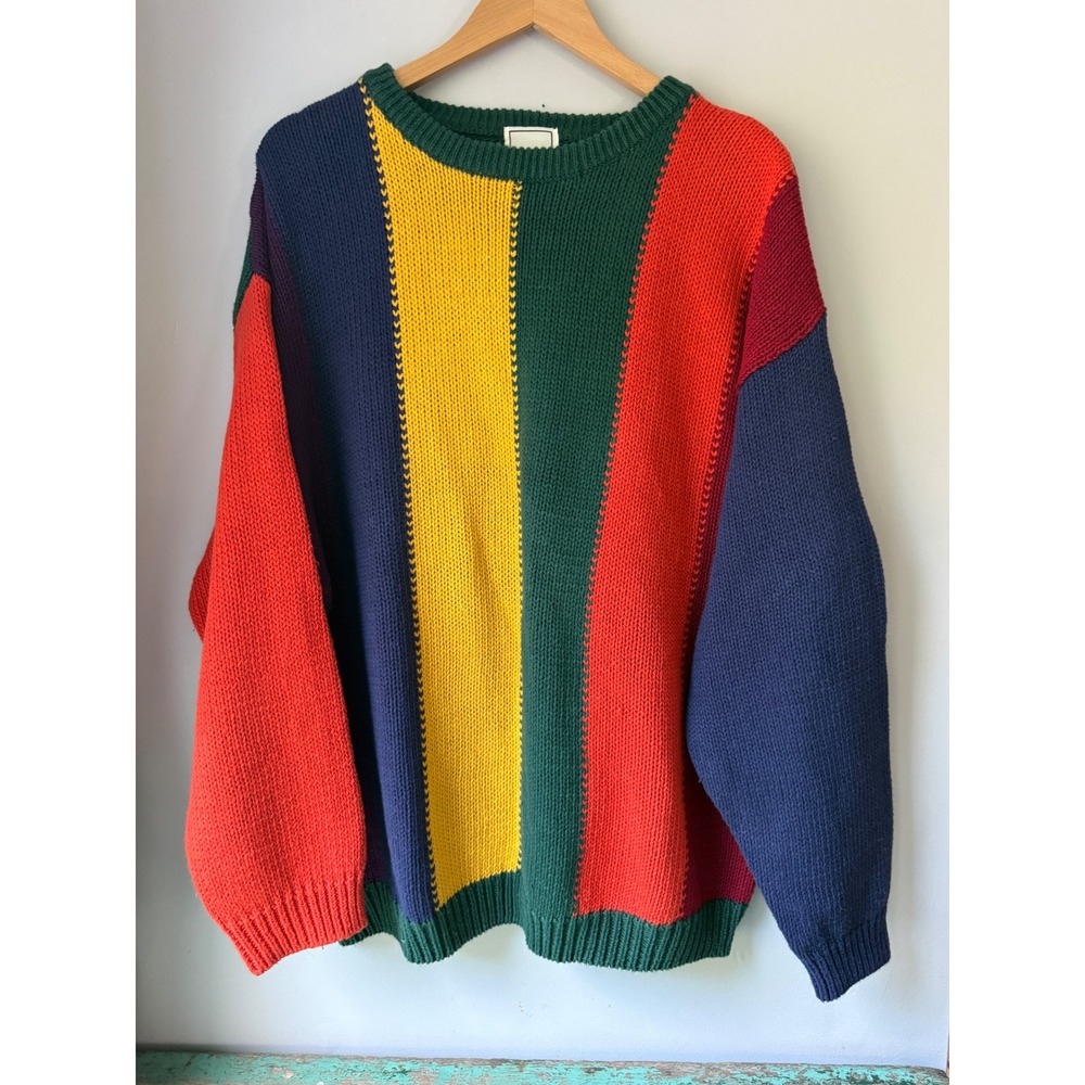 Body Equip Sweater XL Multi Color Vintage Colorblock 90s Retro Knit 80s